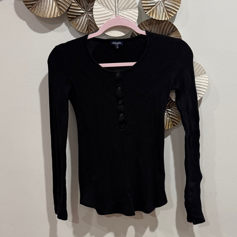 Splendid Black Long Sleeve Henley Top sized xs
